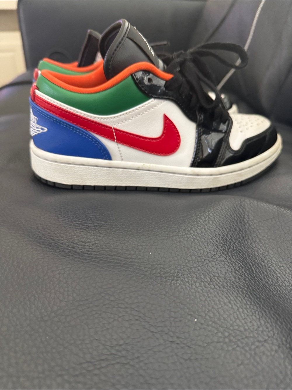 Nike Air Jordan Multi-Color Low-Top Sneaker with Red Swoosh